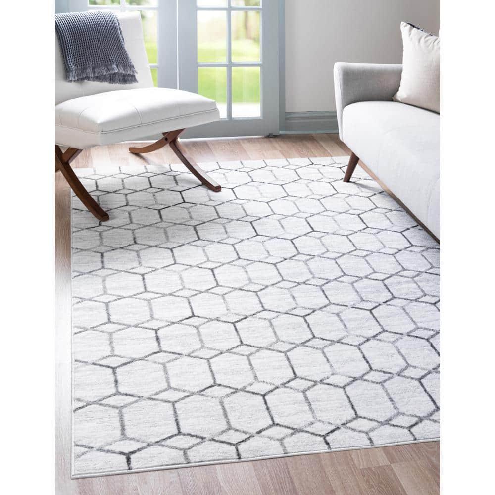 Unique Loom 7' 0 x 10' 0 White Matrix Trellis Tile Area Rug