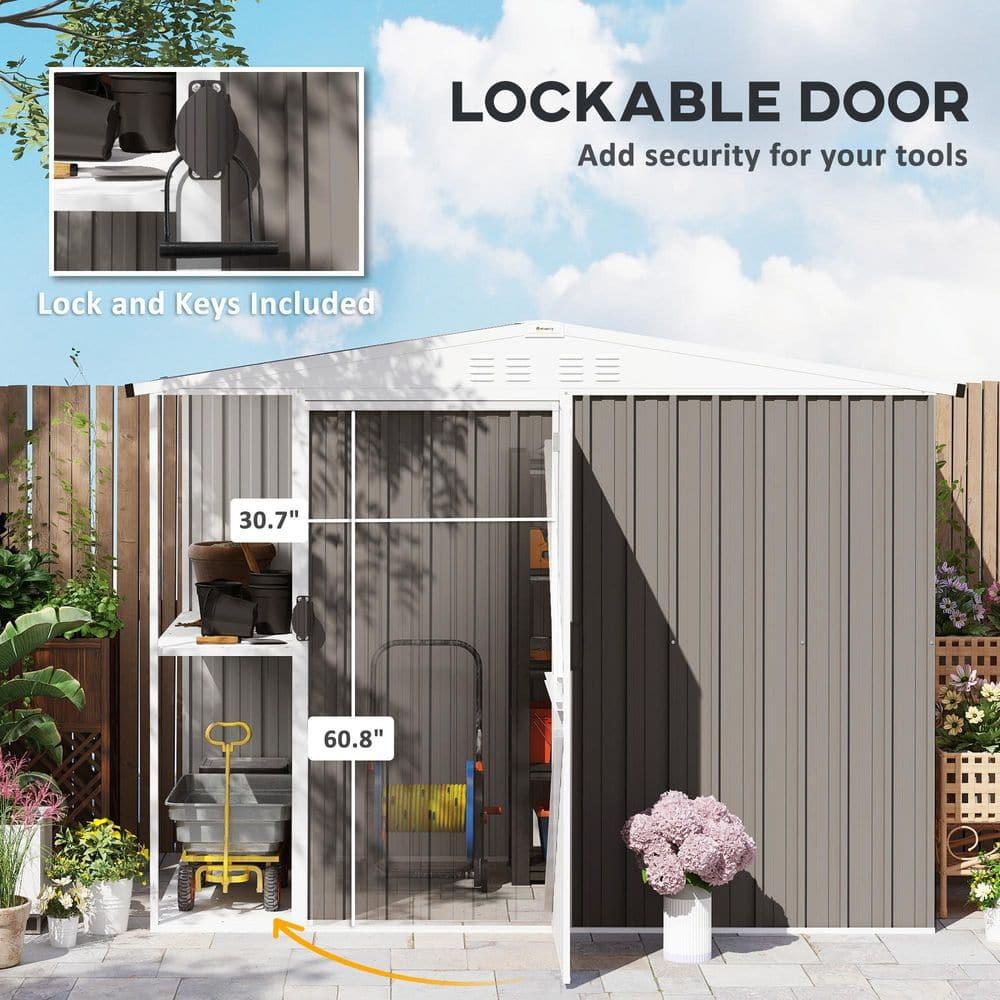 Outsunny 8 x 4ft Outdoor Storage Shed, Metal Garden Shed with 2-Tier Storage Rack, Air Vents and Lockable Door, Tool Shed for Backyard, Patio, Lawn