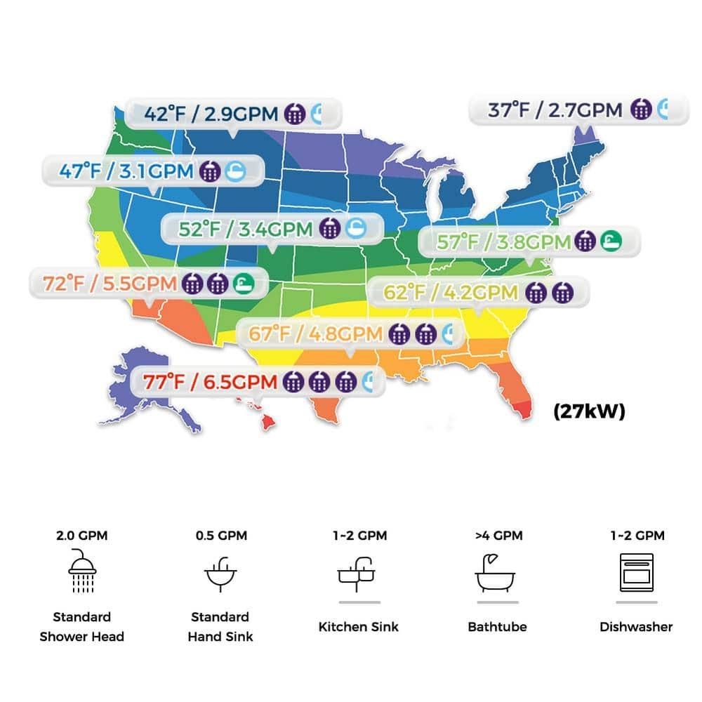 CAMPLUX 18KW 240V Electric Tankless Water Heater , Instant Hot Water Heater