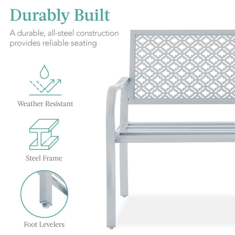 Red Barrel Studio® 2-Person Outdoor Metal Bench with Geometric Backrest, 790lb Capacity, for Garden, Patio, and Entryway