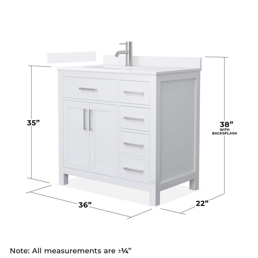 Beckett 36" White Single Vanity & White Quartz Top (1-Hole) & Nickel Trim
