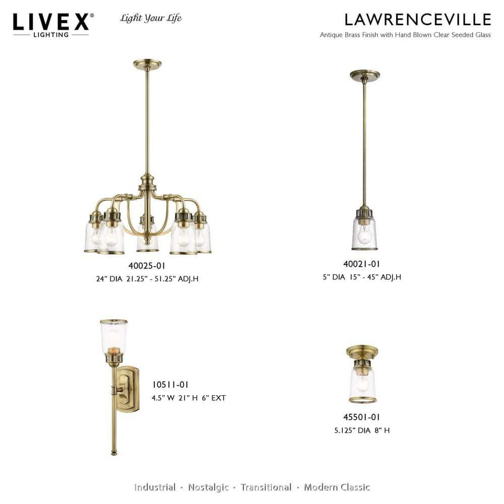 Livex Lighting Lawrenceville 1 - Light Flush Mount in  Antique Brass