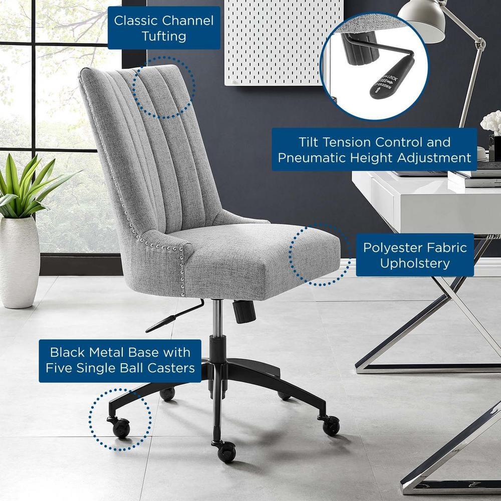 Modway Empower Channel Tufted Fabric Office Chair Black/Light Gray: Modern Desk Chair with Casters, Adjustable Height