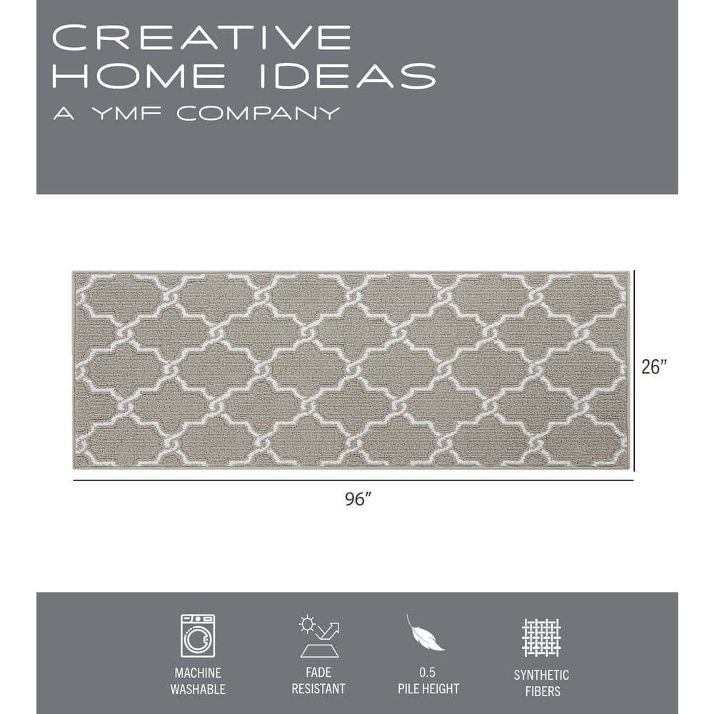 Light Grey and White Geometric Tufted Runner Rug with Non-Slip Backing