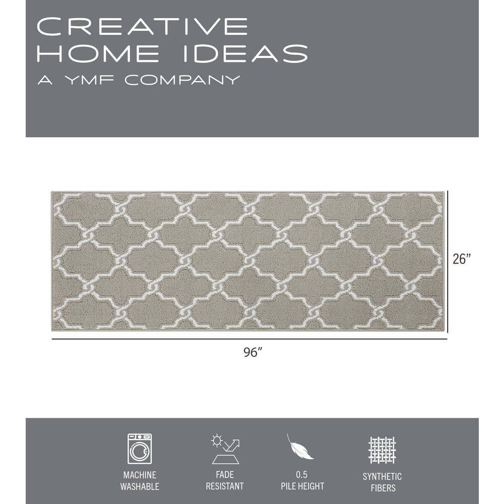 Light Grey and White Geometric Tufted Runner Rug with Non-Slip Backing