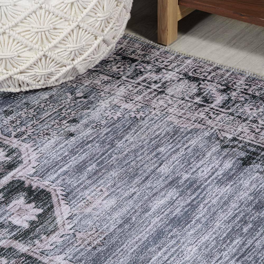 Wincer Chenille Cottage Medallion Machine-Washable Navy/Gray/Black 3 ft. x 5 ft. Area Rug - JONATHAN Y
