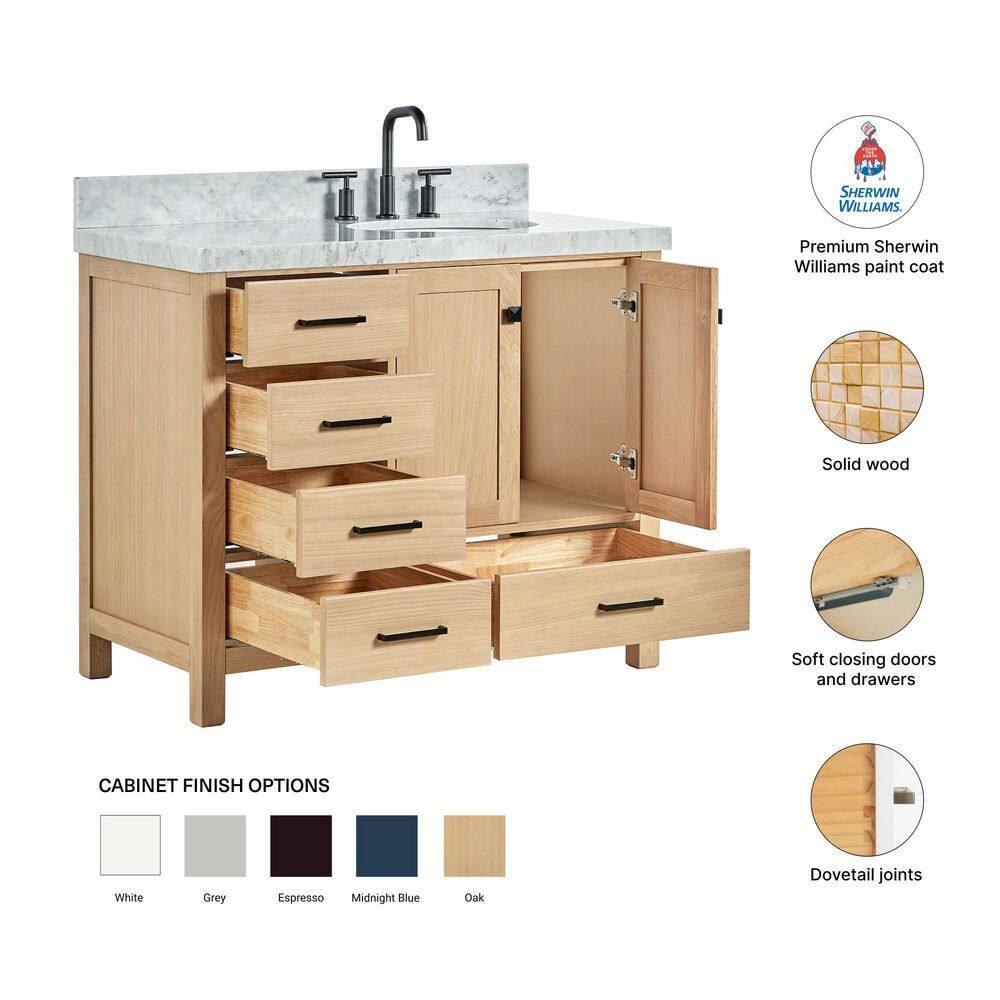 Ariel Bath Cambridge Single Bathroom Vanity with Carrara Marble Top