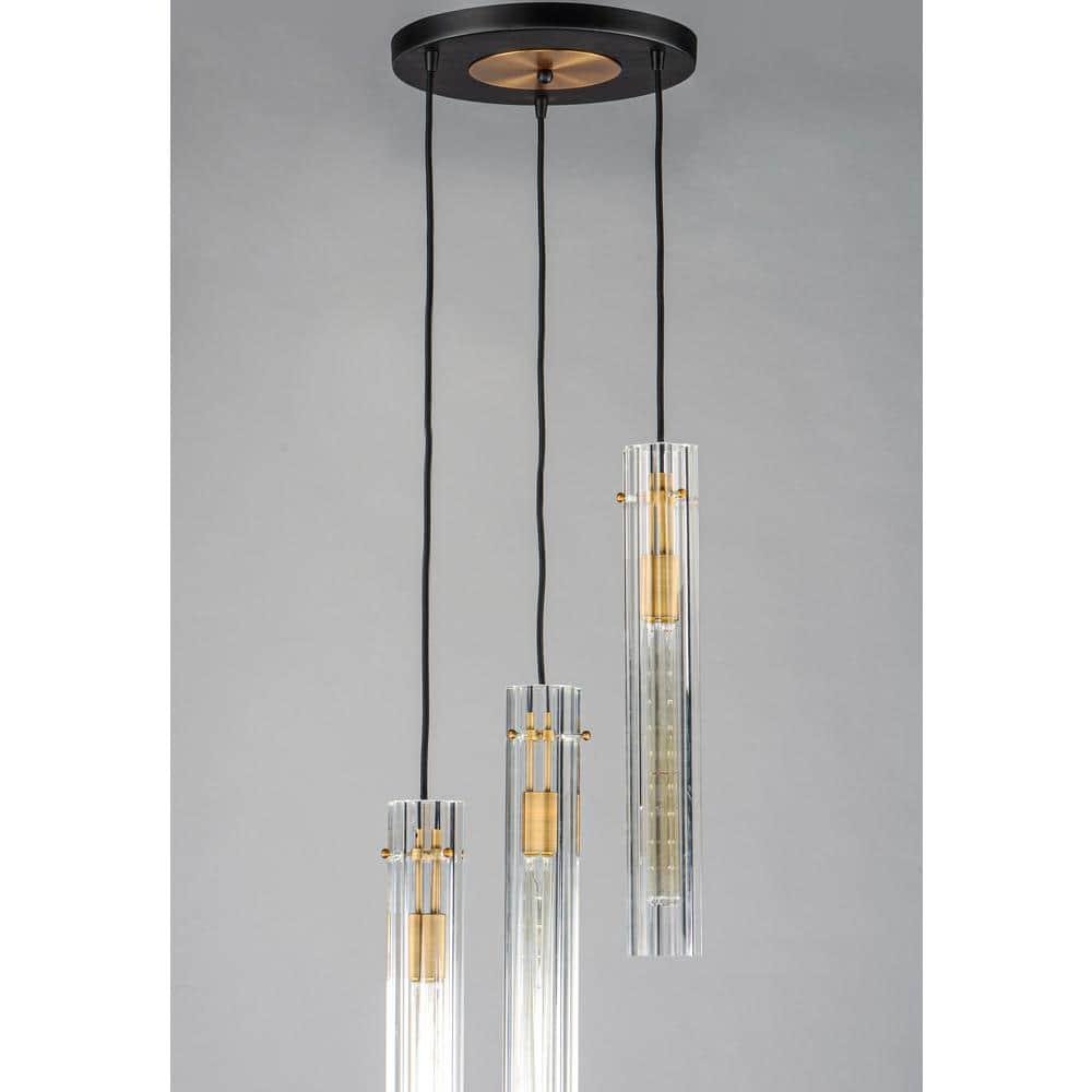 Maxim 16123CLBKAB 13 in. Flambeau 3 Light Black & Antique Brass Chandelier Ceiling Light