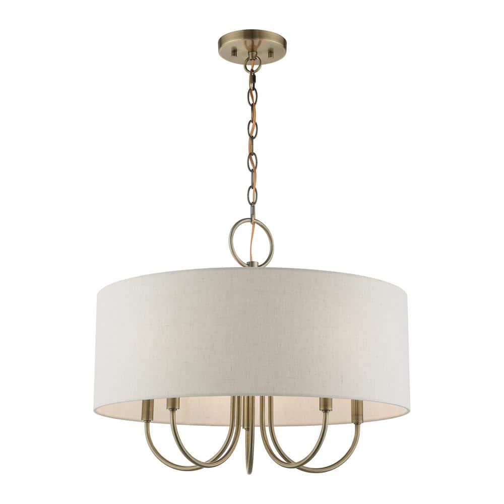Livex Lighting Blossom 5-Light Metal/Fabric Pendant Chandelier in Antique Brass