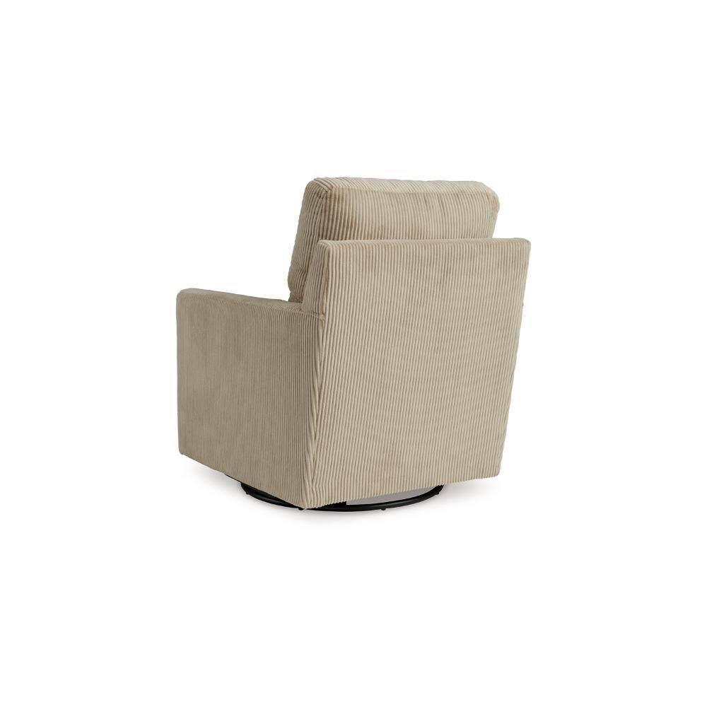 Beige Corduroy Swivel Accent Chair with Plush Cushions