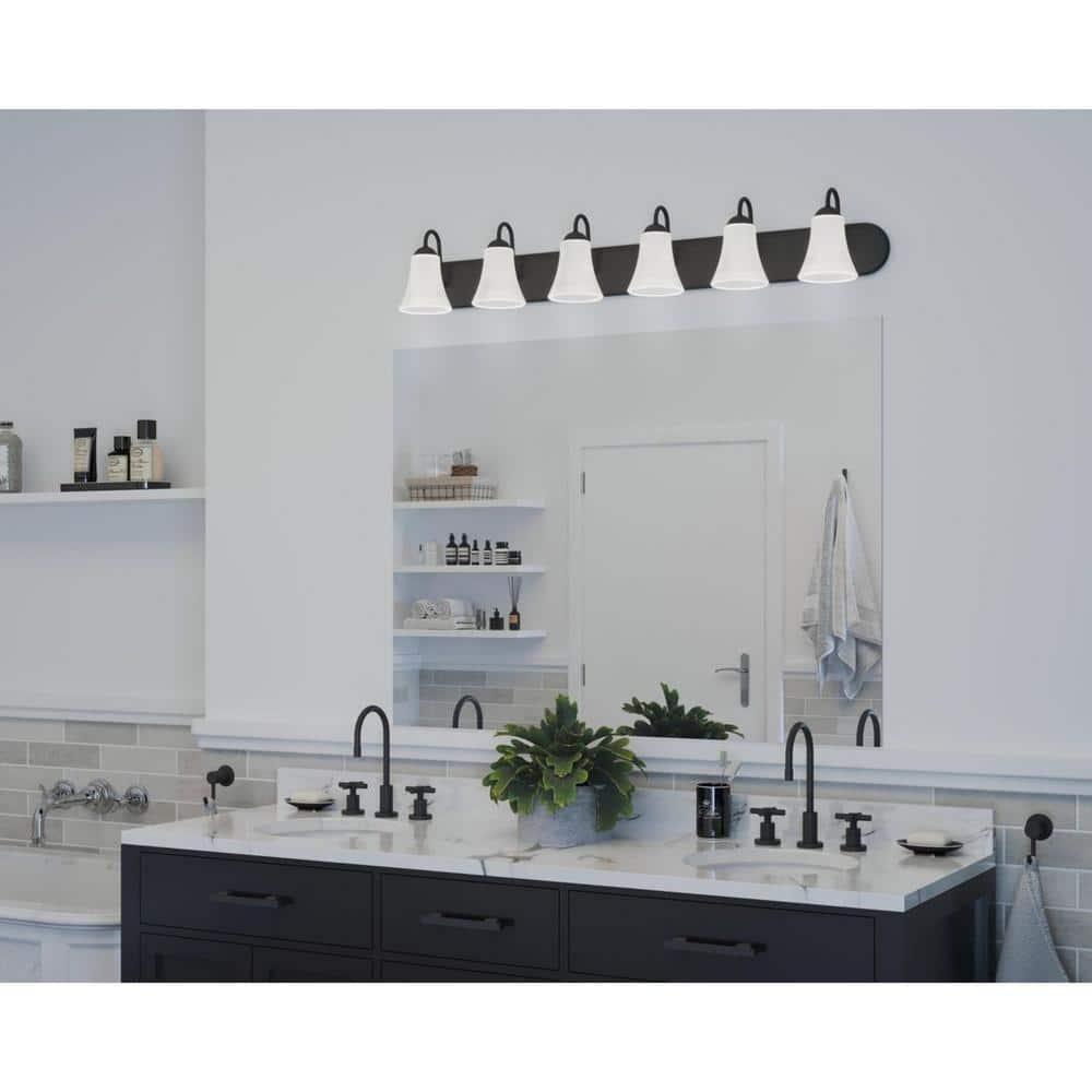 Progress Lighting Classic 6-Light Bath Wall Light, Brushed Nickel, Etched Glass Shades