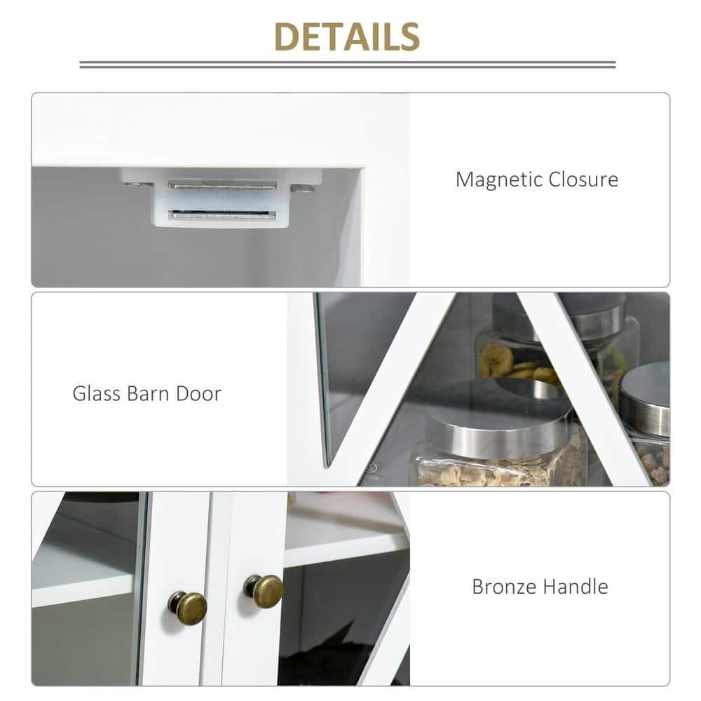 Gracie Oaks 45" Farmhouse Sideboard Buffet Cabinet, Credenza,Coffee Bar Cabinet with Glass Doors and 3 Drawers, White