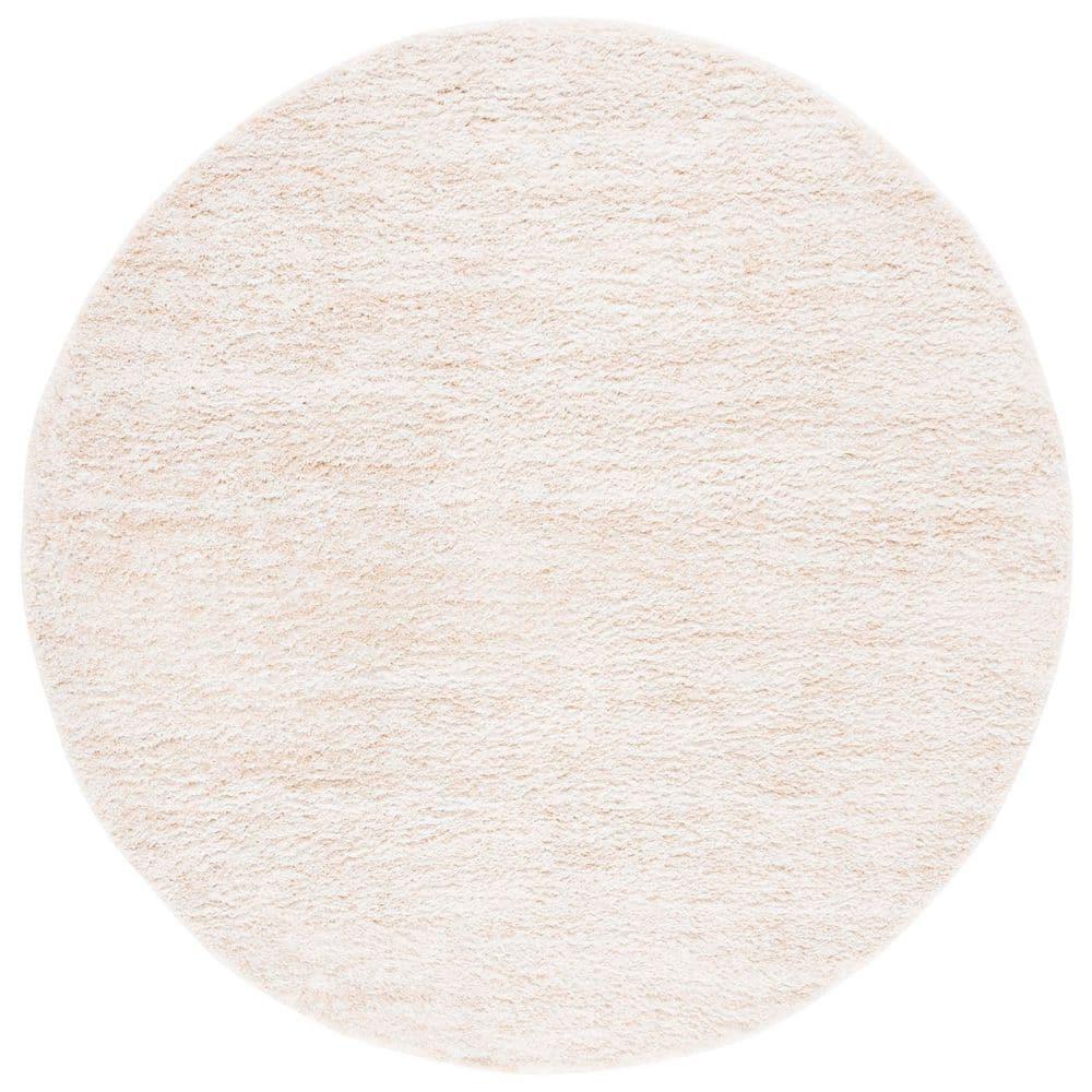 SAFAVIEH Berber Torvald Abstract Polyester Shag Area Rug, Ivory/Beige, 4'5" x 4'5" Round