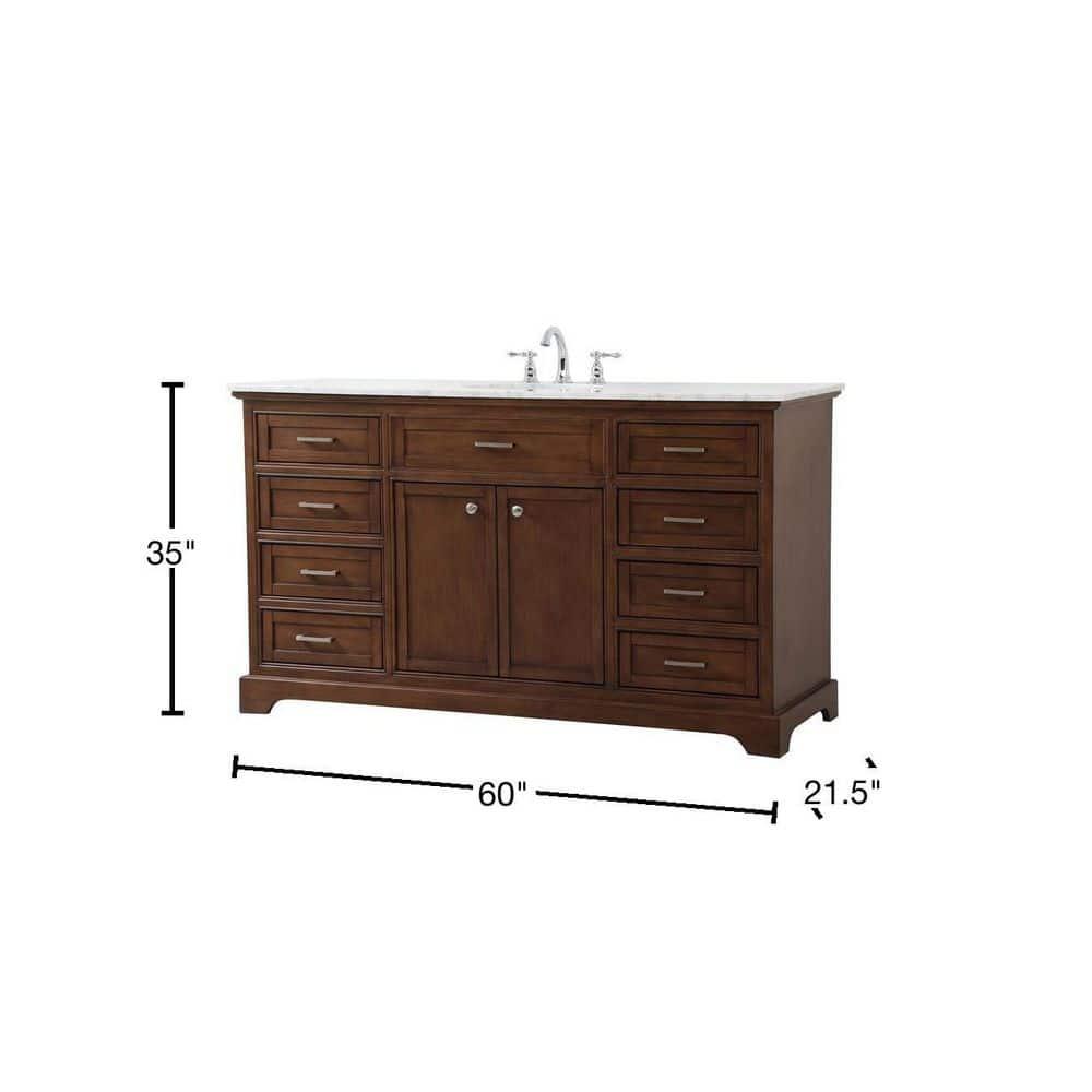 Elegant Decor Americana 60" Metal MDF Marble Single Bathroom Vanity in Teak