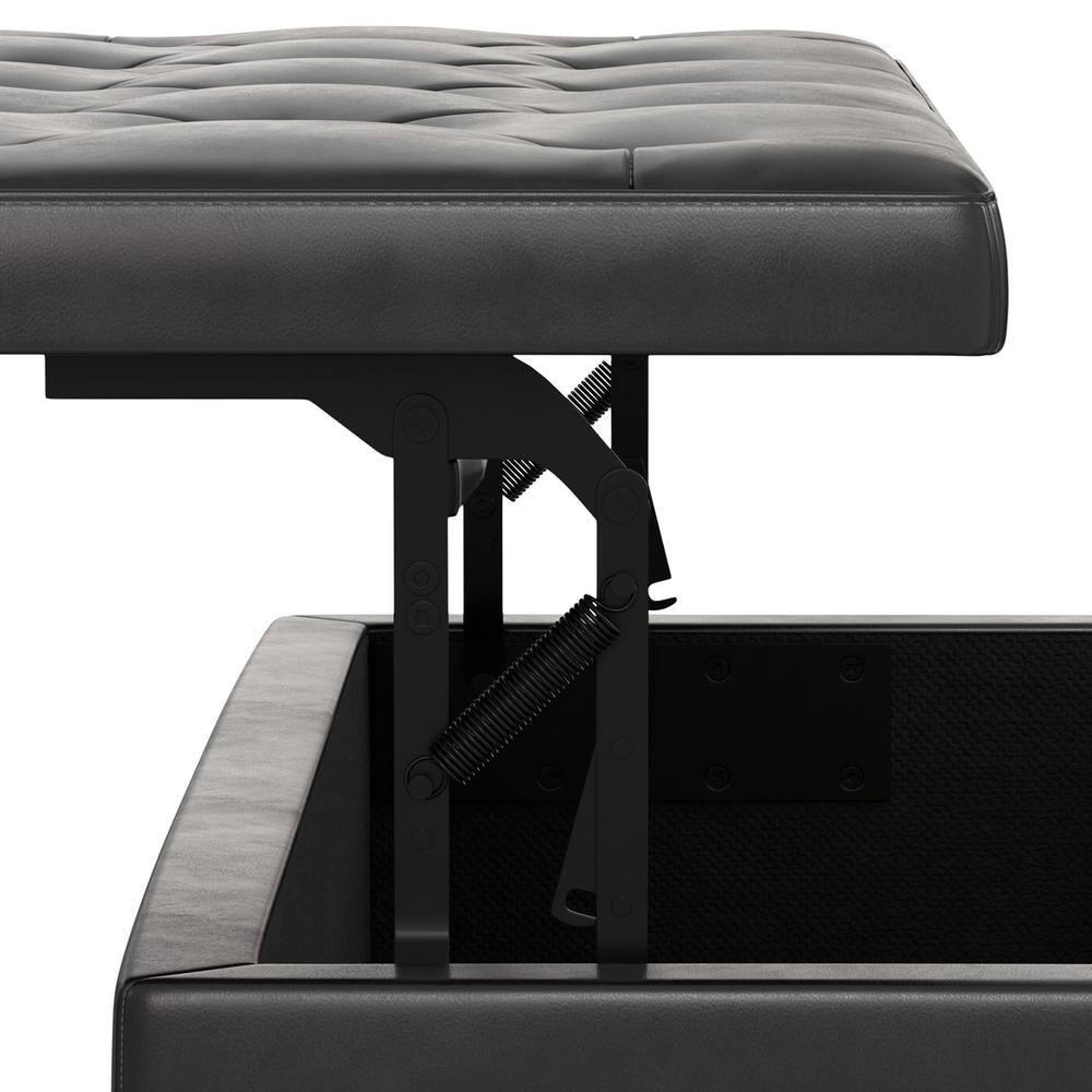 Simpli Home Hamilton 44"W Upholstered Lift-Top Storage Ottoman with Nailhead Trim and Tufted Detailing
