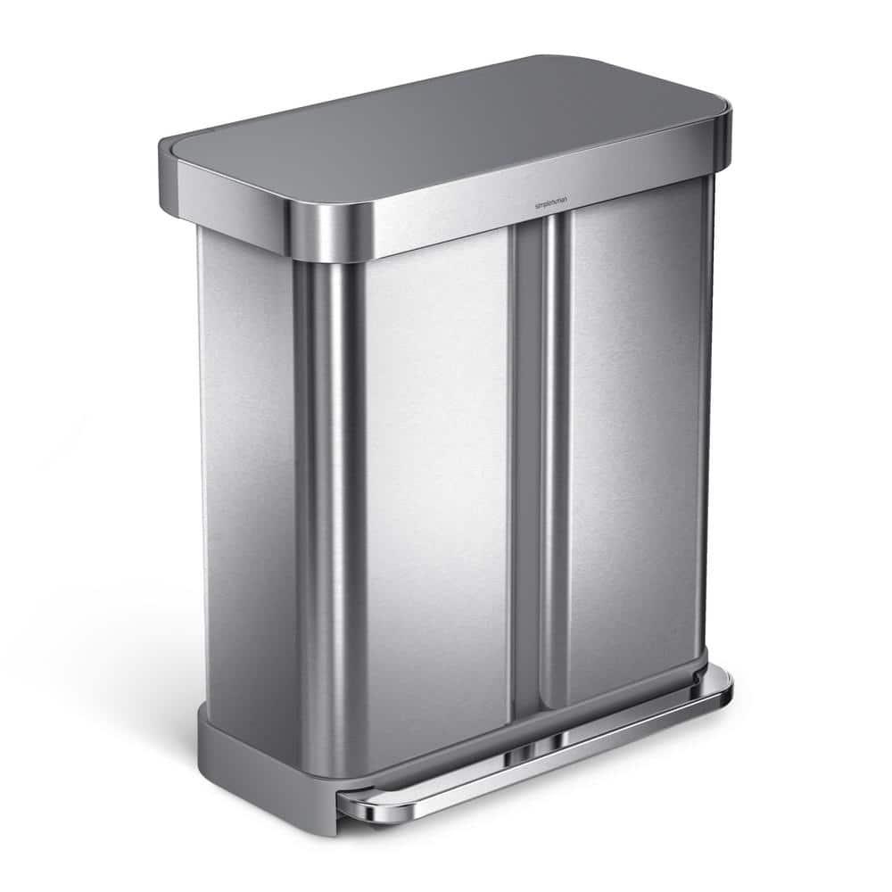 Simplehuman 58L / 15.3 Gallon Hands-Free Dual Compartment Recycling Kitchen Step Trash Can with Lid