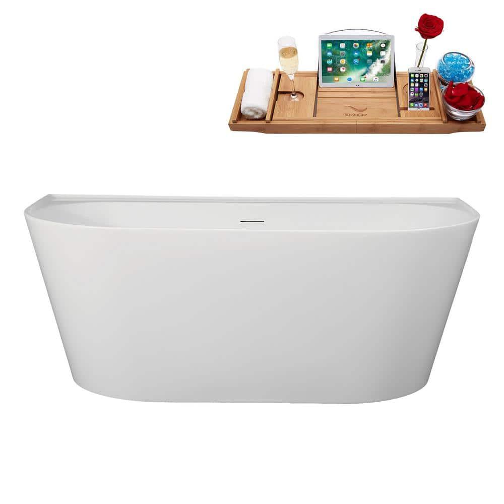 63" Streamline Soaking Freestanding Tub and Tray With Internal Drain