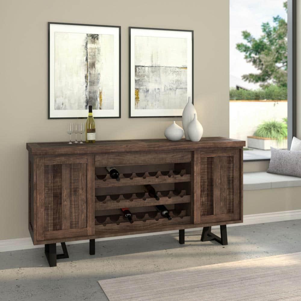 Alpine Furniture Prairie Wood Dining Sideboard with Wine Holder in Natural-Black