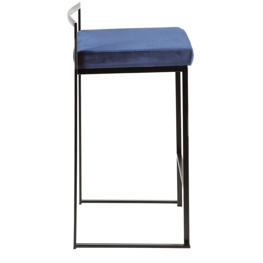 LumiSource Black, Blue Fuji Stacker Counter Stool - Set of 2