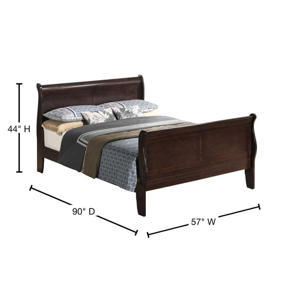 Passion Furniture PF-G3125A-FB Louis Philippe Sleigh Bed with High Footboard, Cappuccino - Full Size