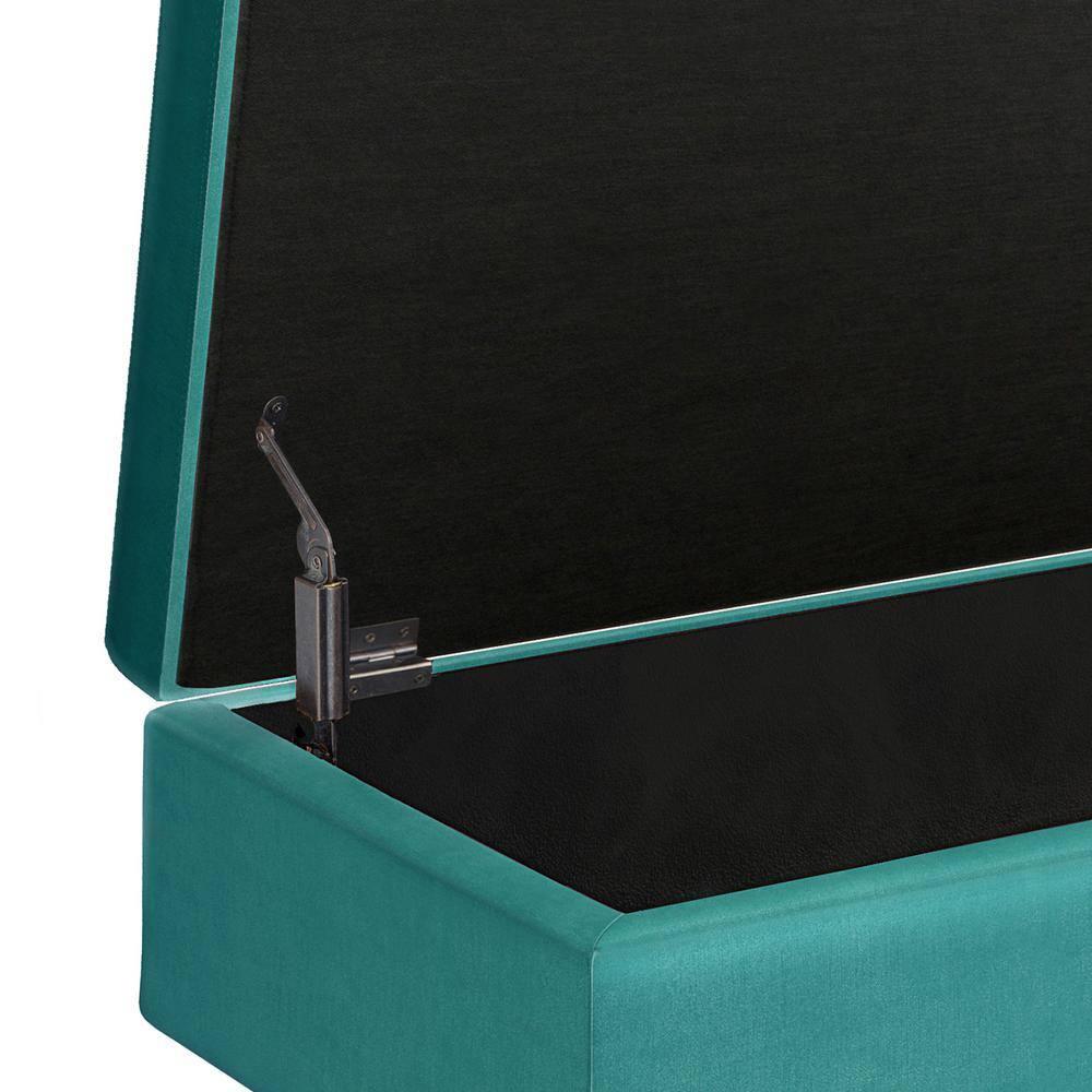 Simpli Home Owen 36 inch Wide Mid Century Modern Rectangle Small Rectangular Storage Ottoman in Aqua Blue Velvet Fabric
