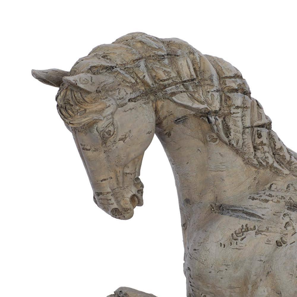 Beige Resin Prancing Horse Figurine with Weathered Finish