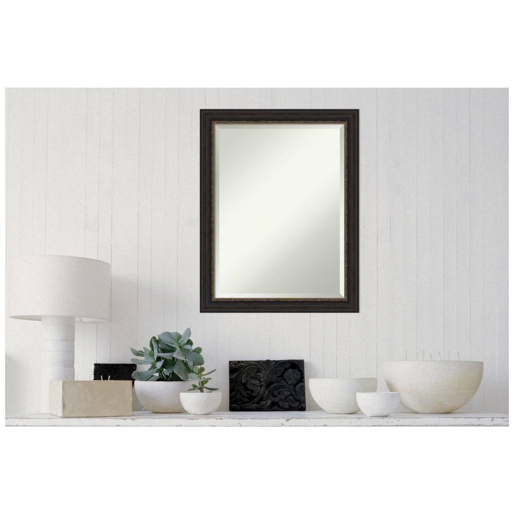 Amanti Art Beveled Bathroom Wall Mirror - Accent Bronze Narrow Frame Outer Size: 22 x 28 in