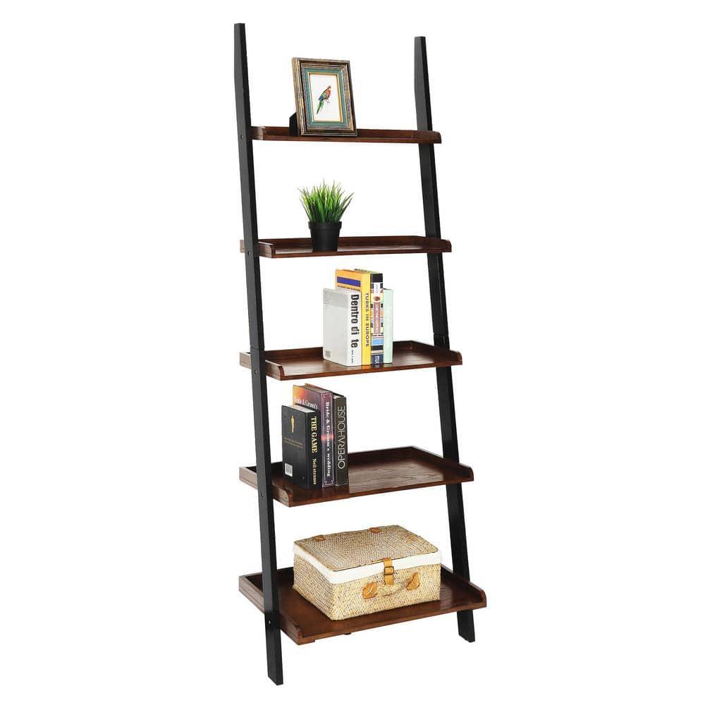 Convenience Concepts French Country Bookshelf Ladder in Dark Brown Walnut Wood