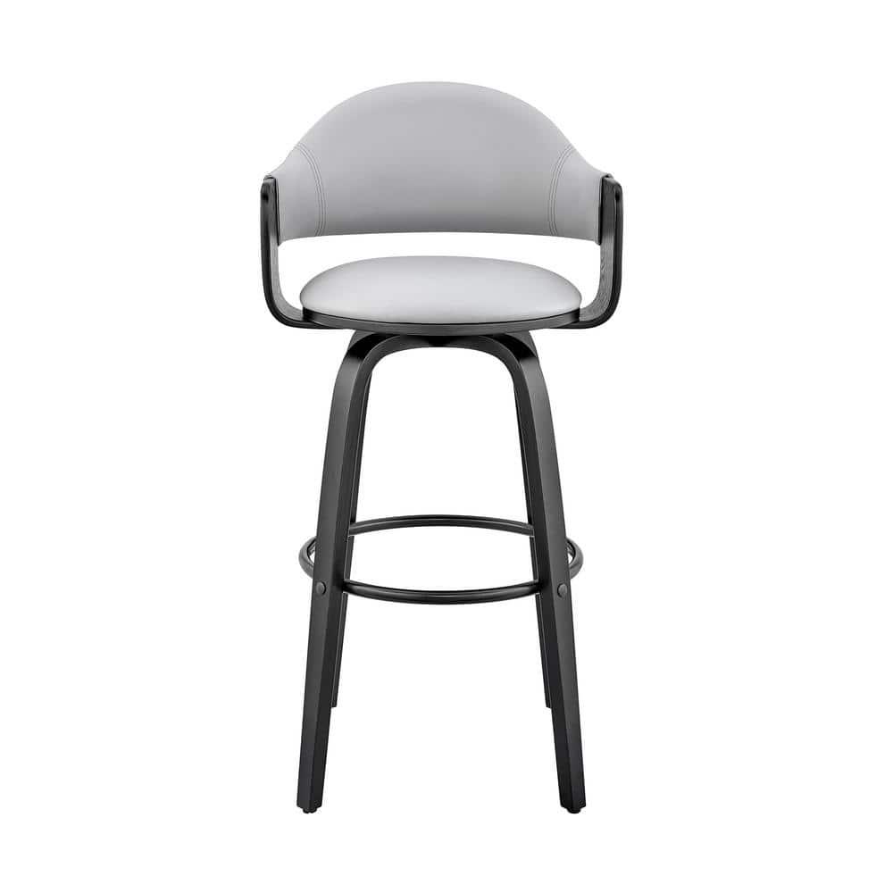 Armen Living 26" Daxton Counter Height Barstool with Gray Faux Leather Seat Black Finish Frame: Swivel, Curved Back, Footrest