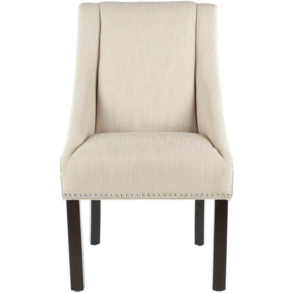 Morris 20''H Sloping Arm Dining Chair (Set Of 2) with Silver Nail Heads - Beige - Safavieh