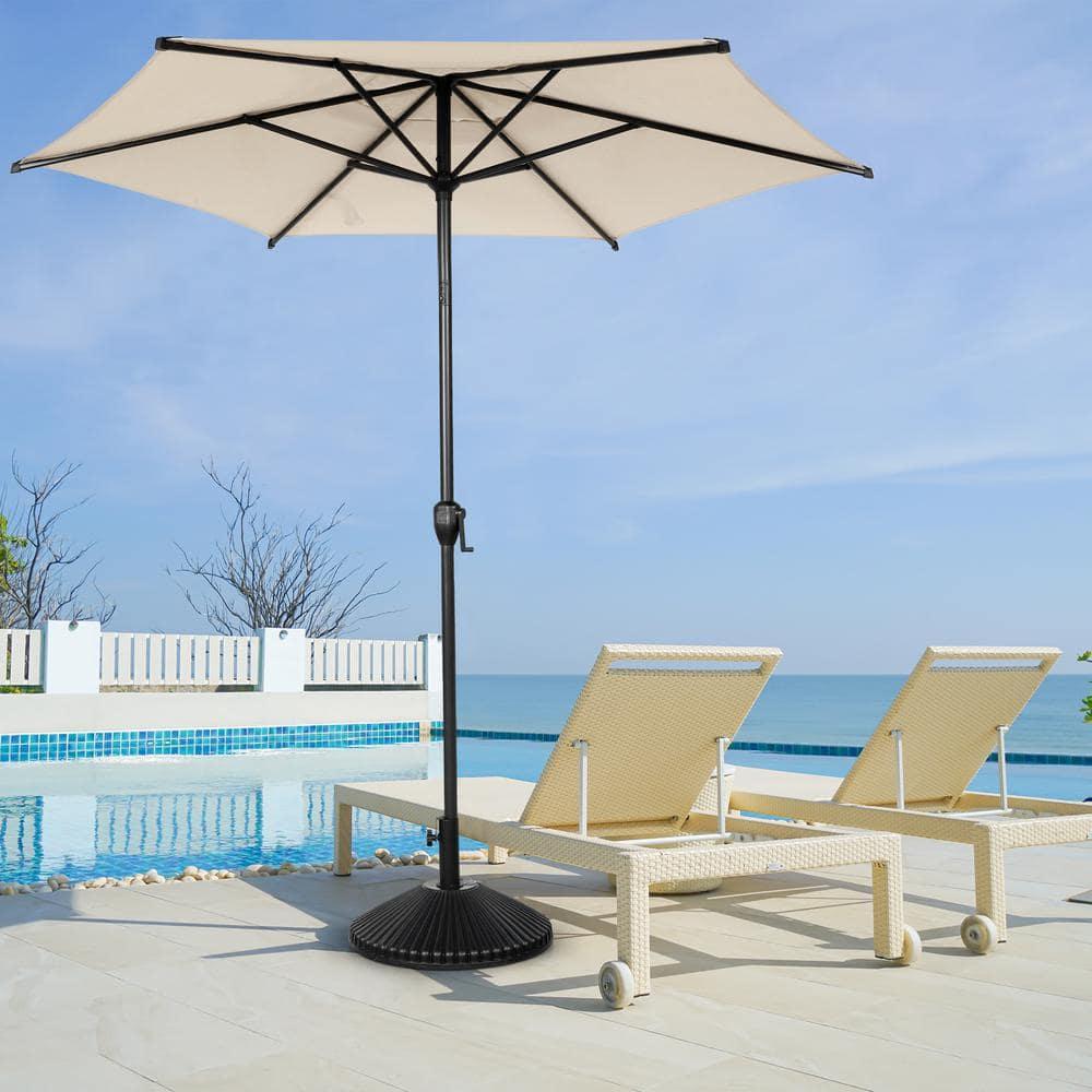 Abba Patio 7.5ft Outdoor Patio Umbrella w/ Push Button Tilt and Crank, 6 Ribs-Beige