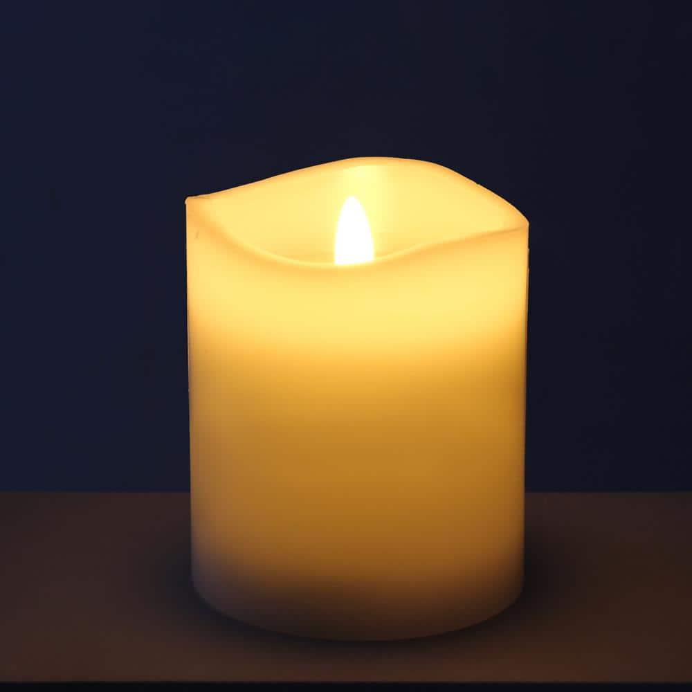 Stonebriar Flameless LED 3"x 4" off-White Real Wax Pillar Candle with Timer and Remote, 6 Pack