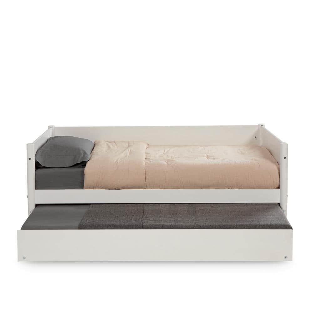 Camaflexi Mid-Century Wood Storage Twin Size Daybed with Trundle White