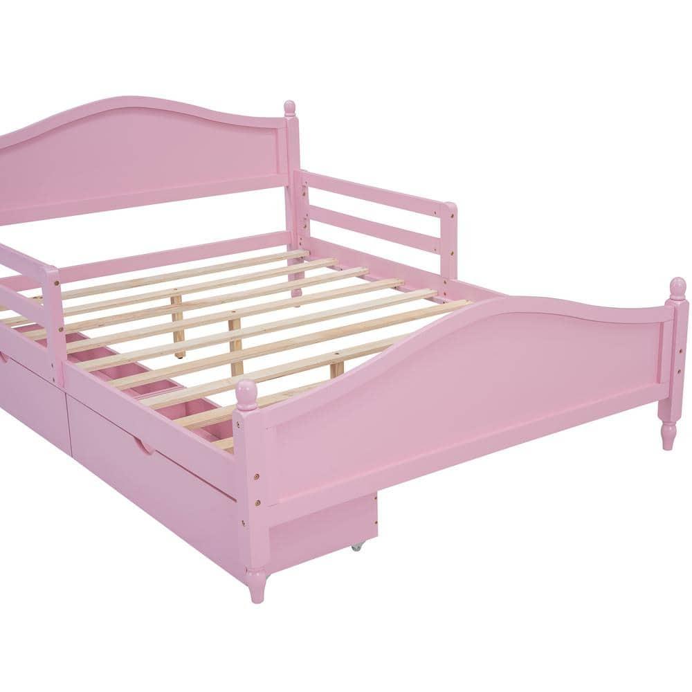 Harper & Bright Designs Kids Full Storage Bed Frame with 2 Drawers and Rails, Wood Platform Beds with Headboard and Footboard, Full Size Bed with Slat Support for Boys Girls,No Box Spring Needed,Pink