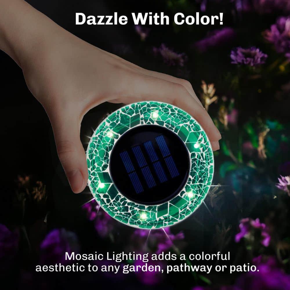 Bell + Howell 6 LED Round Green Mosaic Solar Powered Disk Lights with Auto On/Off - 4 Pack