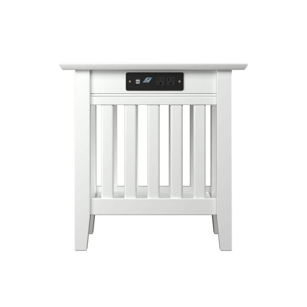 Mission Chair Side Table with Charger Station in White