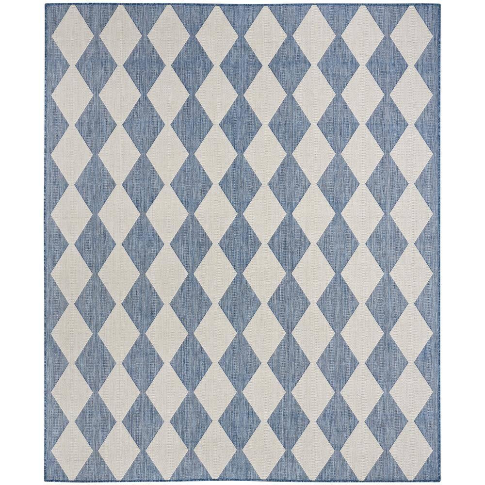 Nourison Positano Retro Diamond Flatweave Indoor Outdoor Low Pile Area Rug Navy Blue 6' x 9'