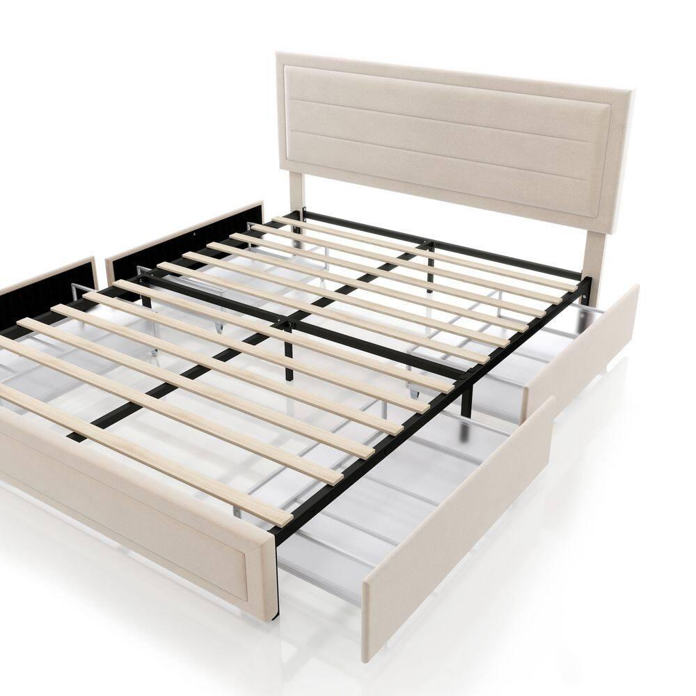 Furniture of America Zorva Queen Platform Bed with Storage Drawers, Ivory