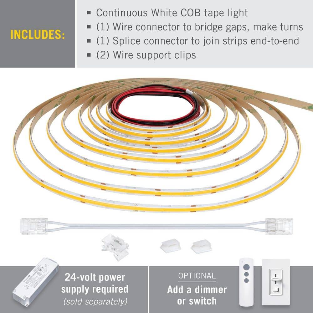 Armacost Lighting RibbonFlex Pro 24V White COB LED Strip Light Tape 3000K, 165 Lumens/Ft, 2.5M 171210