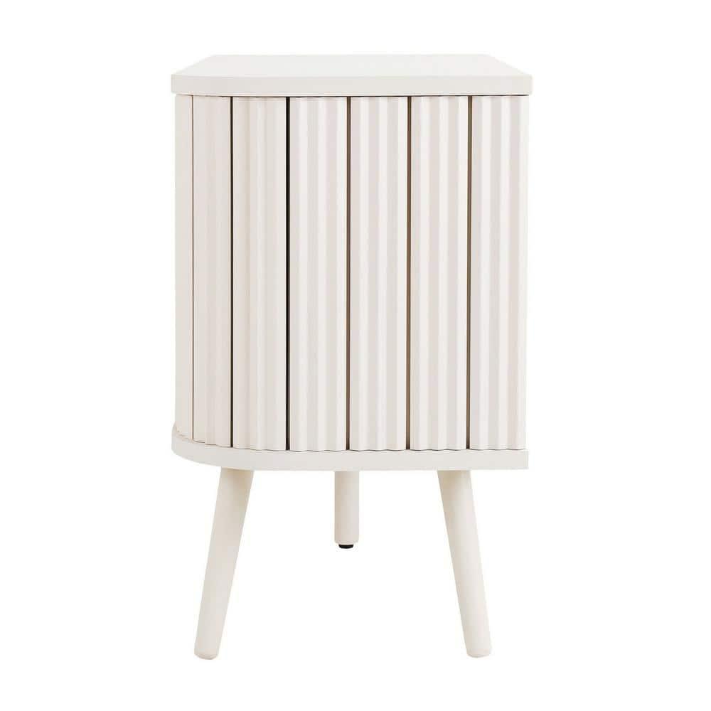 JONATHAN Y Damien 70 in. Farmhouse Curved TV Stand with Drawer and Storage Doors Fits TVs up to 75 in. with Cable Management, Off-White