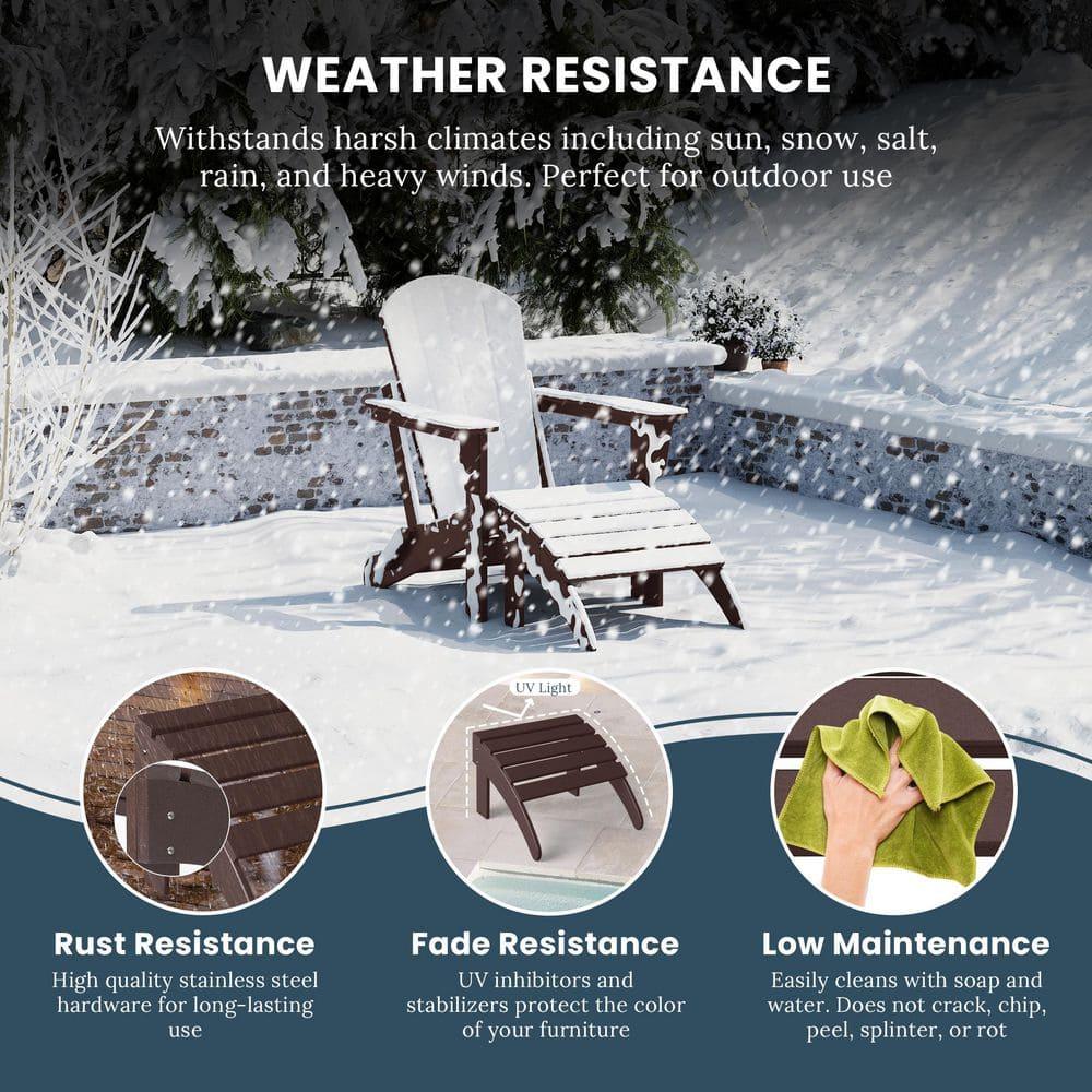 Polytrends  Laguna Hdpe All Weather Outdoor Patio Foldable Ottoman Dark Brown