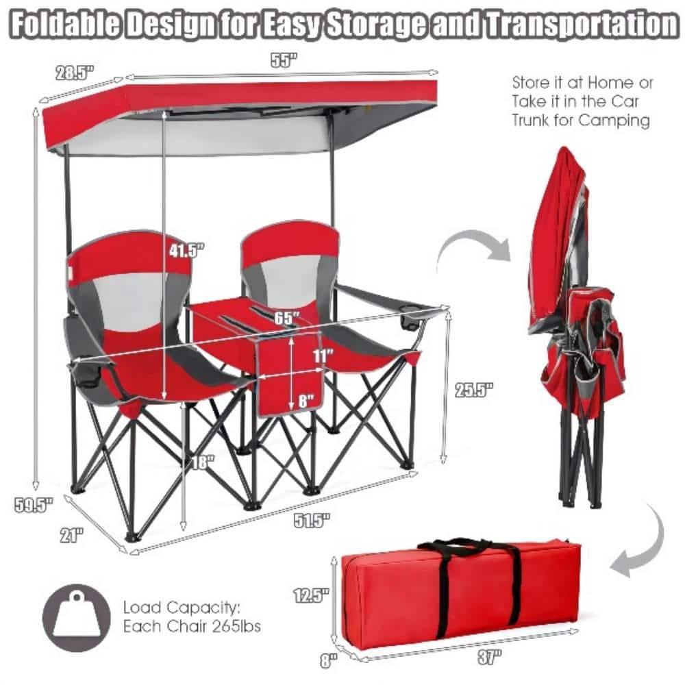 Costway Portable Folding Camping Canopy Chairs w/ Cup Holder Cooler Outdoor Red