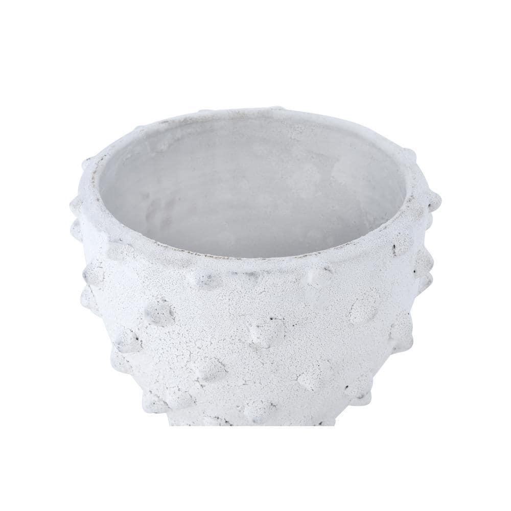 Creative Co-Op Round Terra-cotta Crock with Pointed Polka Dots and Distressed Volcano Glaze, White