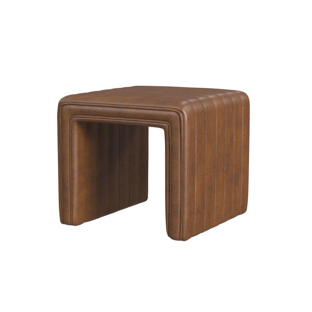 Modern Channel Ottoman Brown - HomePop: Faux Leather, Tufted, No Assembly Required