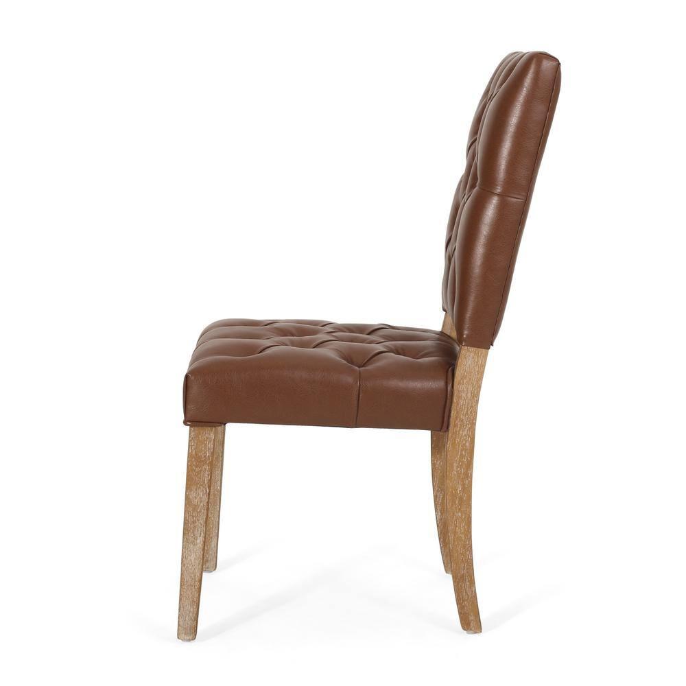 Noble House Uintah Contemporary Faux Leather Dining Chairs, Set of 2, Cognac Brown