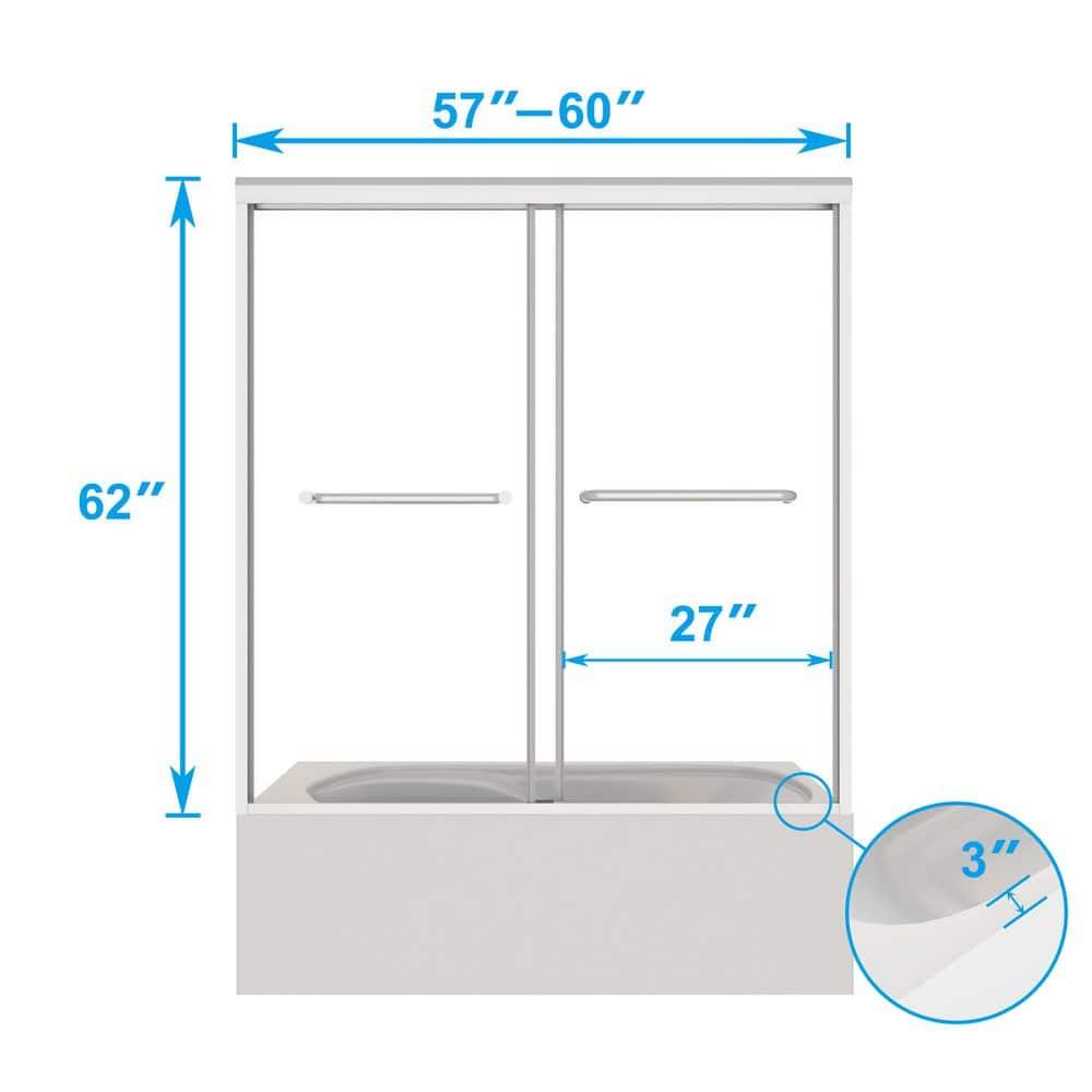 60 in. W x 62 in. H Framed Sliding Bath Tub Door in Bright Silver with 5/16 in. Tempered Clear Glass