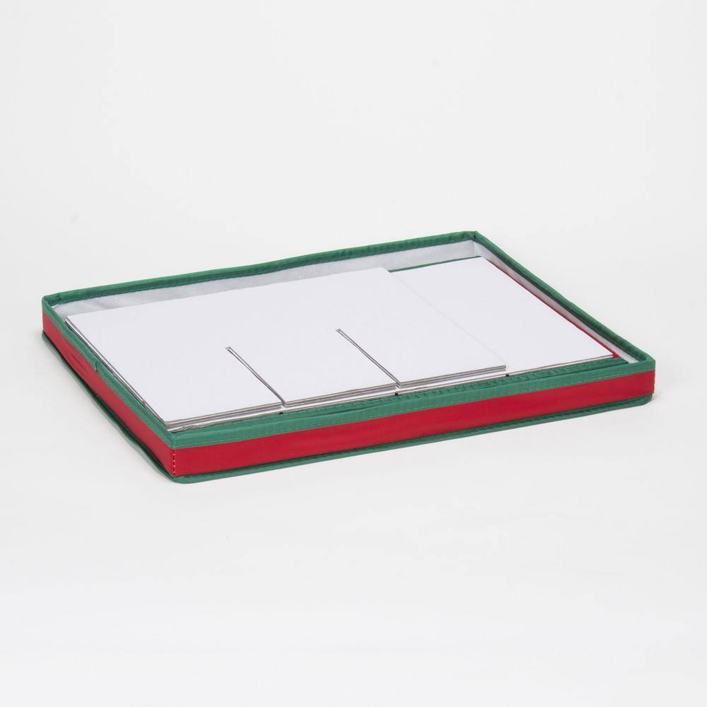 Household Essentials Holiday Stemware Storage Box, Windowed Storage with Lid, 12 Storage Compartments, Red with Green Trim