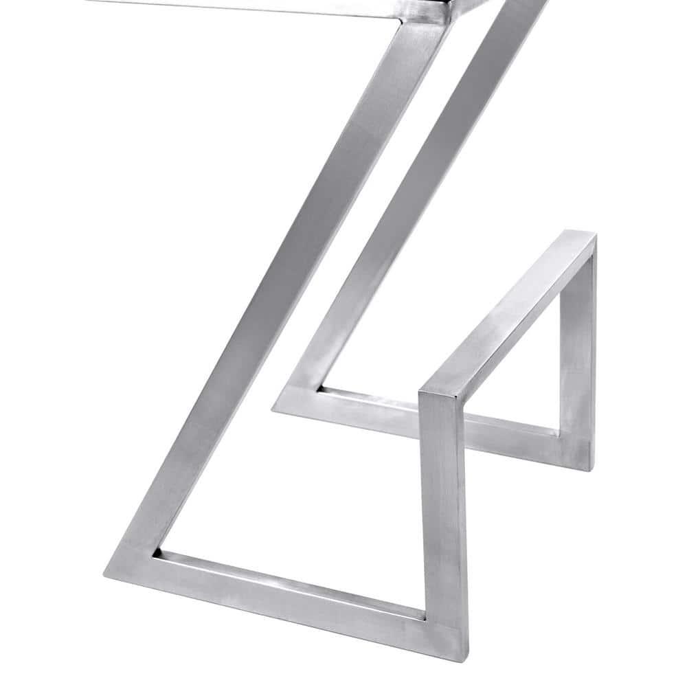 Armen Living Atlantis Backless Barstool, Brushed Stainless Steel Finish with PU Upholstery
