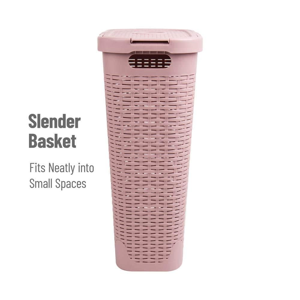 Mind Reader Mind Reader 40L Slim Laundry Hamper, Clothes Basket, Lid, Wicker Design, Plastic