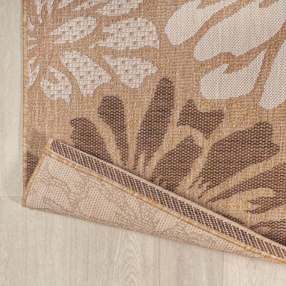 5' x 5' Zinnia Modern Floral Textured Weave Indoor/Outdoor Area Rug, Brown/Cream - JONATHAN Y